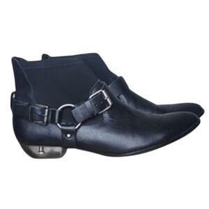 Black Leather Biker Booties with Lucite Heel
